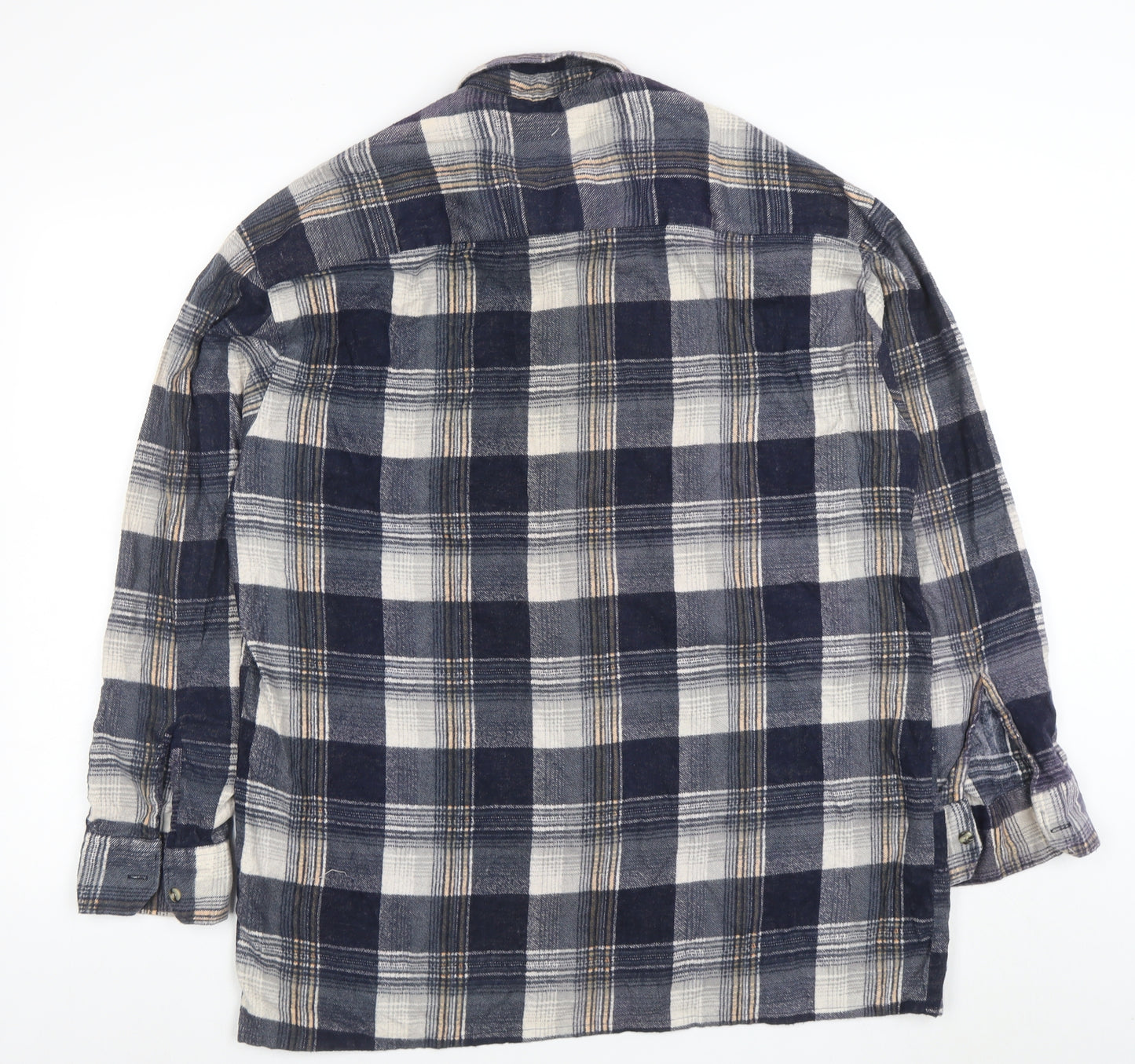 Carlo C. Santini Men's Blue Check Flannel Cotton Button-Up Shirt XL
