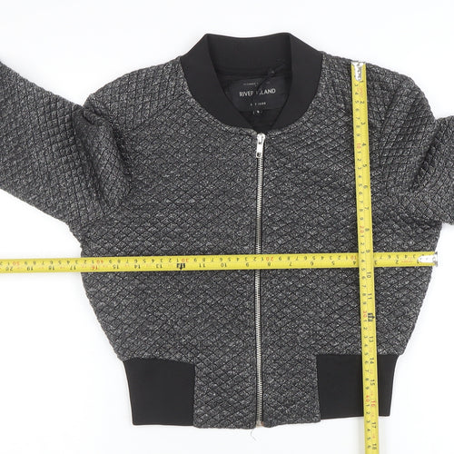 River Island Womens Grey Bomber Jacket Size 6 Quilted Cropped Zip