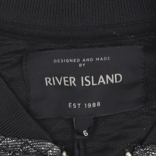 River Island Womens Grey Bomber Jacket Size 6 Quilted Cropped Zip