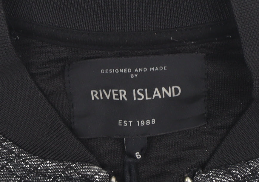 River Island Womens Grey Bomber Jacket Size 6 Quilted Cropped Zip