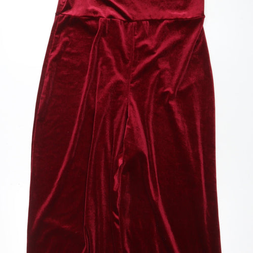PrettyLittleThing Women Red Velvet High Neck Sleeveless Jumpsuit UK 16