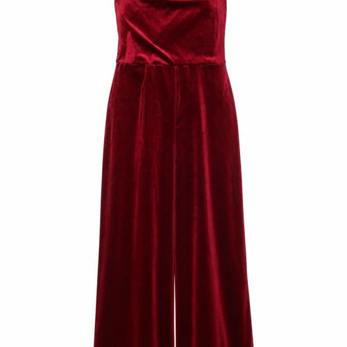 PrettyLittleThing Women Red Velvet High Neck Sleeveless Jumpsuit UK 16