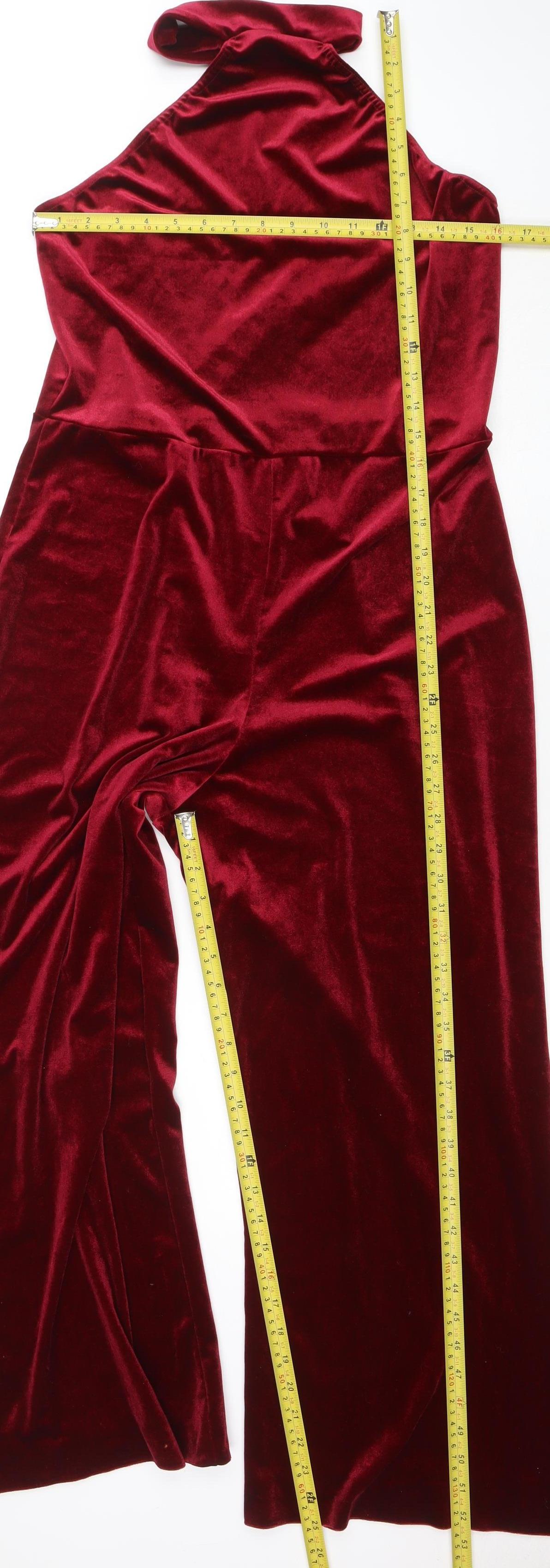 PrettyLittleThing Women Red Velvet High Neck Sleeveless Jumpsuit UK 16