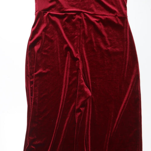 PrettyLittleThing Women Red Velvet High Neck Sleeveless Jumpsuit UK 16