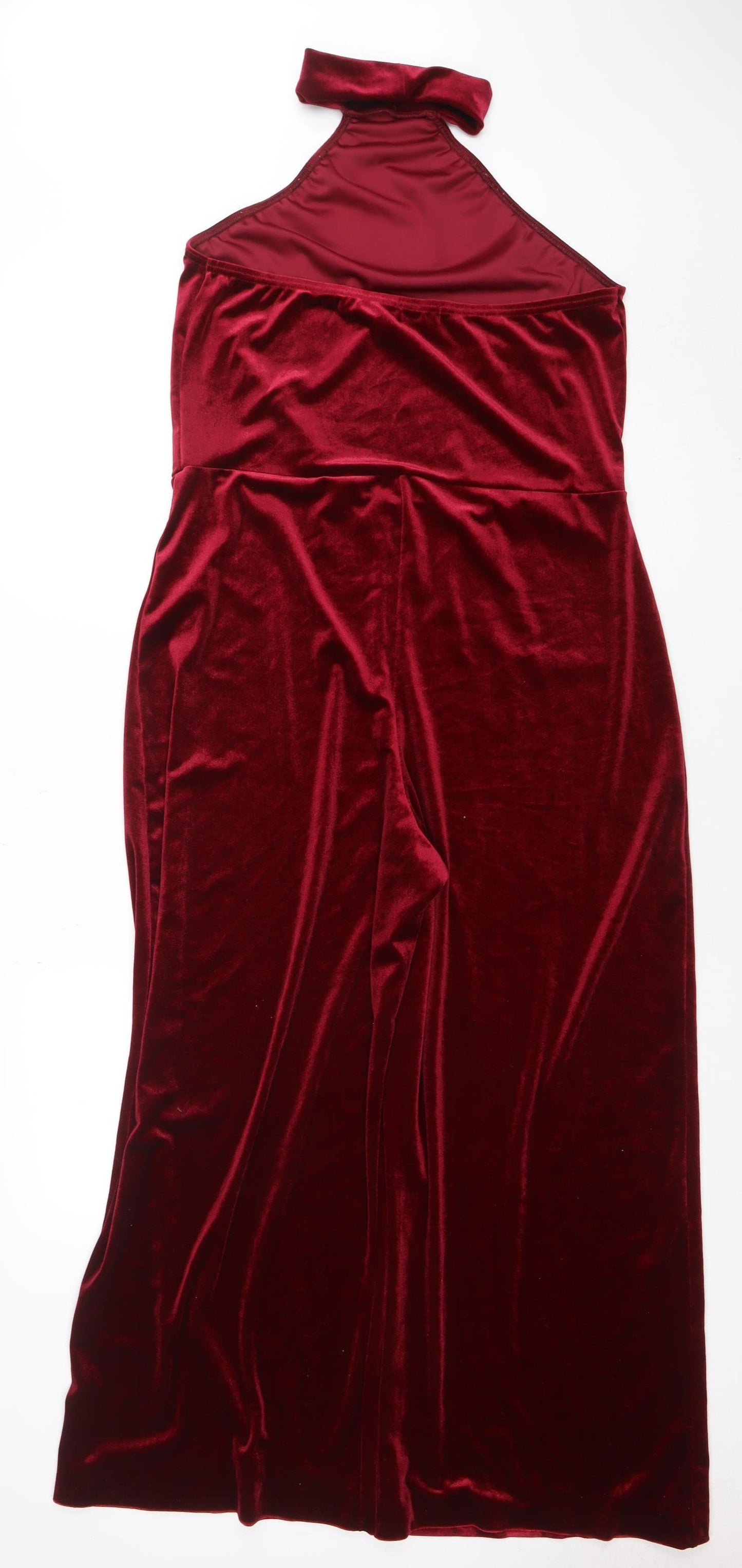 PrettyLittleThing Women Red Velvet High Neck Sleeveless Jumpsuit UK 16