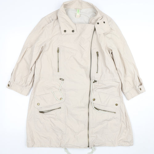 Denim Co Women Beige Parka Coat Size 12 Long Zip Up Cotton Blend