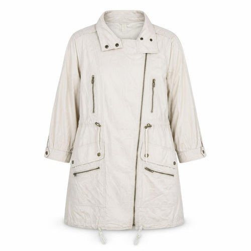 Denim Co Women Beige Parka Coat Size 12 Long Zip Up Cotton Blend