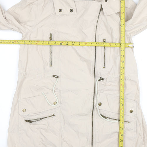 Denim Co Women Beige Parka Coat Size 12 Long Zip Up Cotton Blend