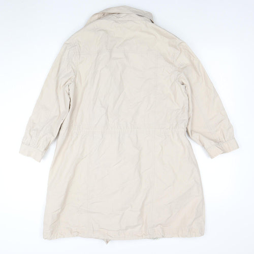 Denim Co Women Beige Parka Coat Size 12 Long Zip Up Cotton Blend