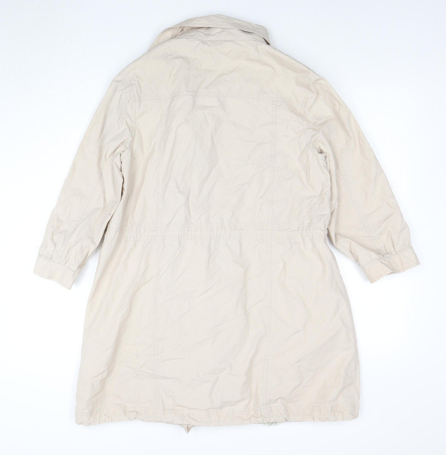 Denim Co Women Beige Parka Coat Size 12 Long Zip Up Cotton Blend