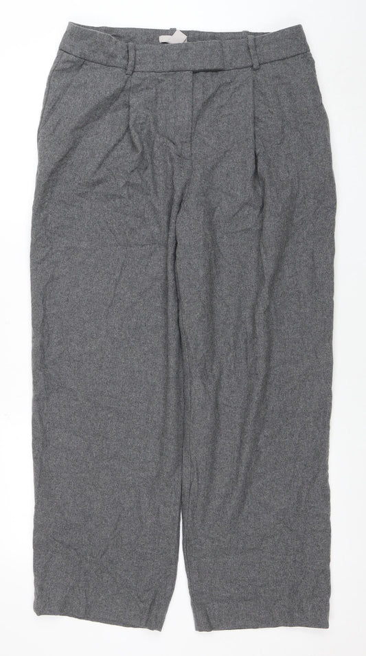 H&M Women Grey Size 16 Wide-Leg Wool Blend Trousers