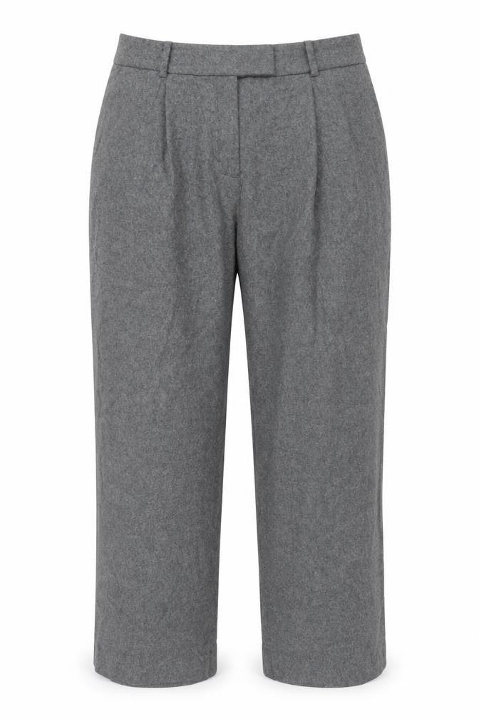Front view of H&M Women Grey, size 16, Wide-Leg Wool Blend Trousers