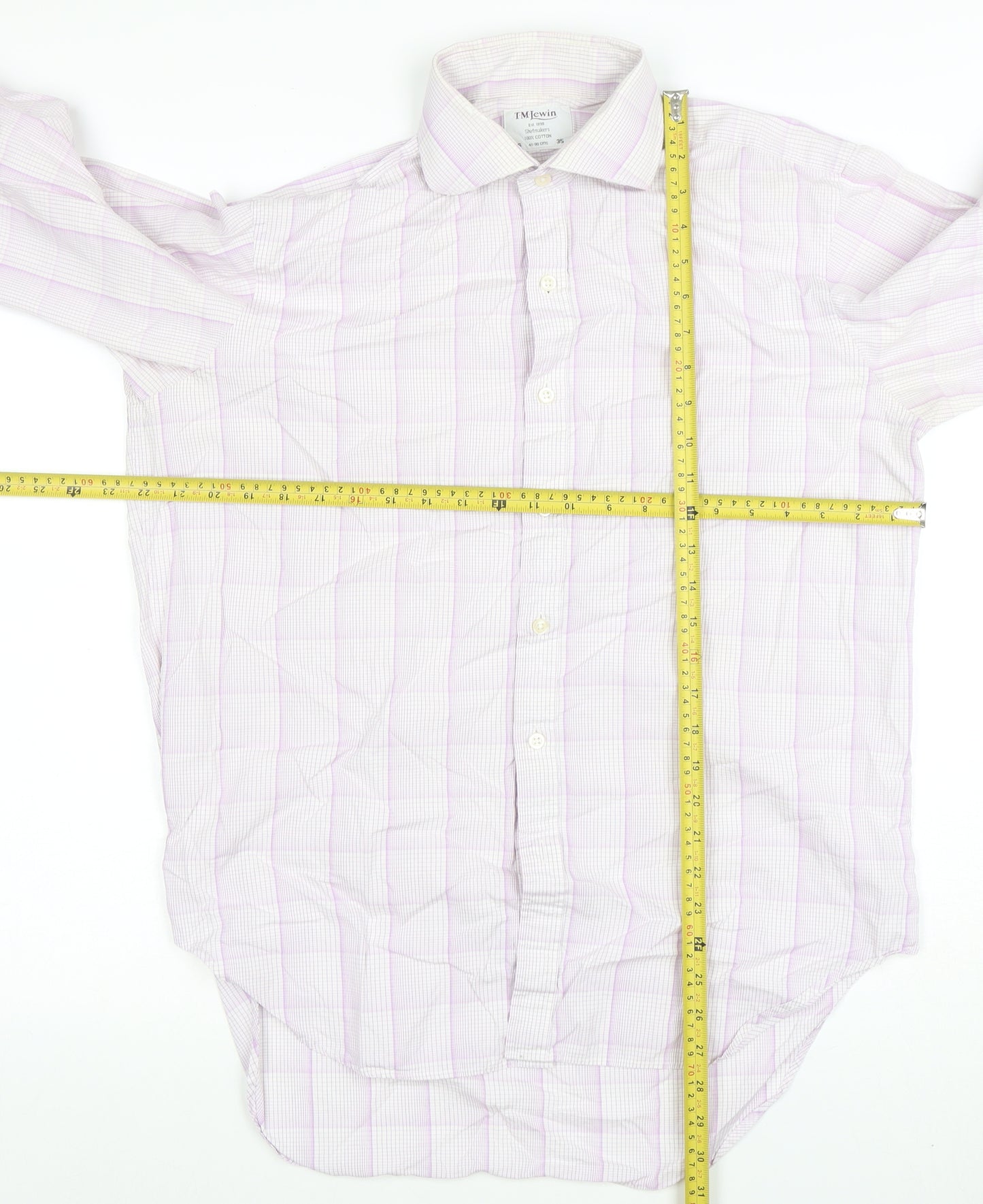 T.M. Lewin Men's Pink Check Cotton Button-Up Shirt Size 16 Regular