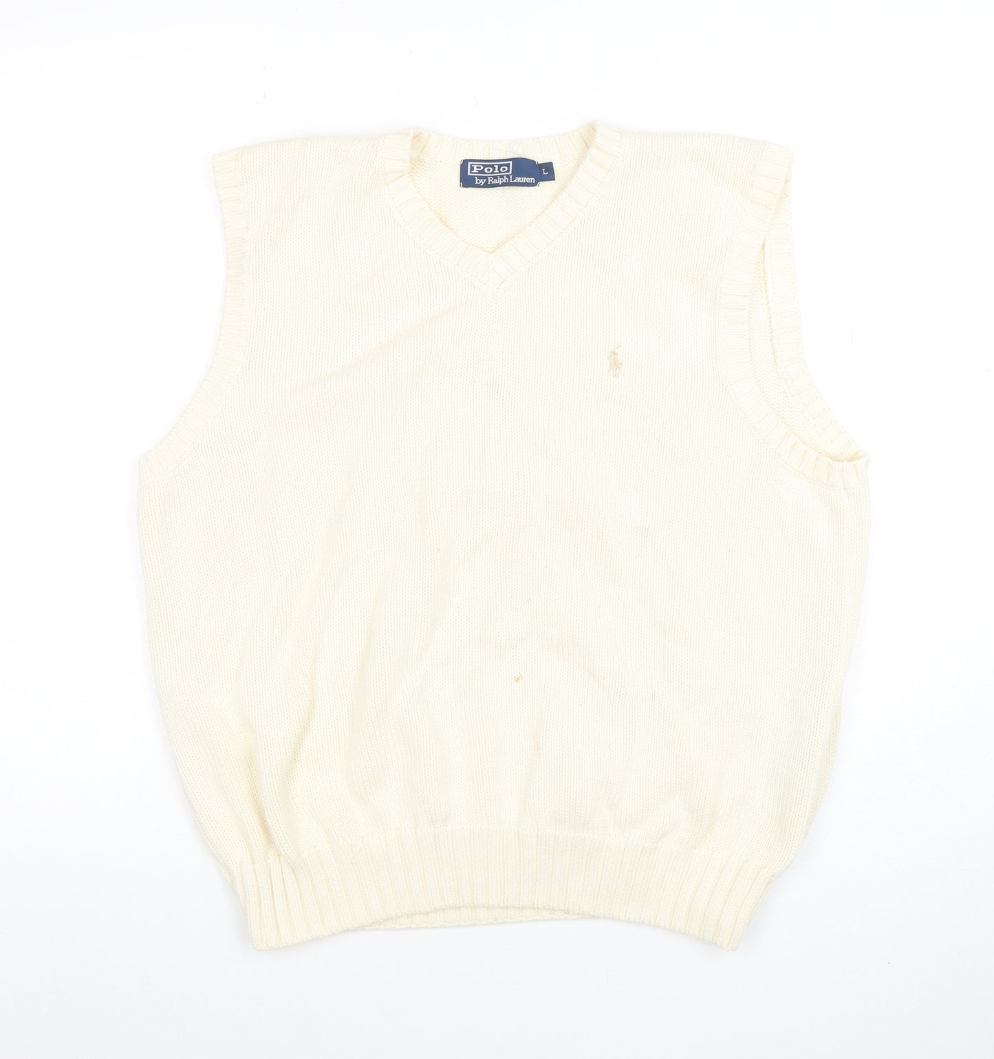 Ralph Lauren Men's Ivory Cotton V-Neck Sleeveless Vest L