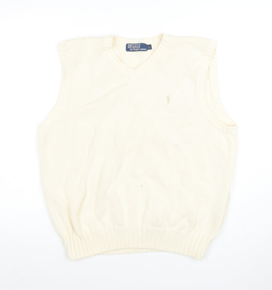 Ralph Lauren Men's Ivory Cotton V-Neck Sleeveless Vest L
