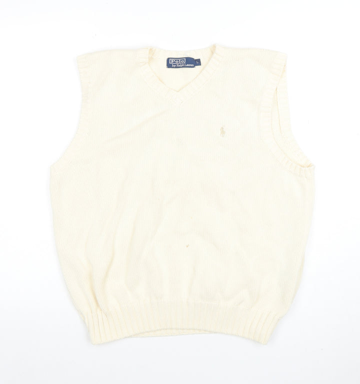 Ralph Lauren Men's Ivory Cotton V-Neck Sleeveless Vest L