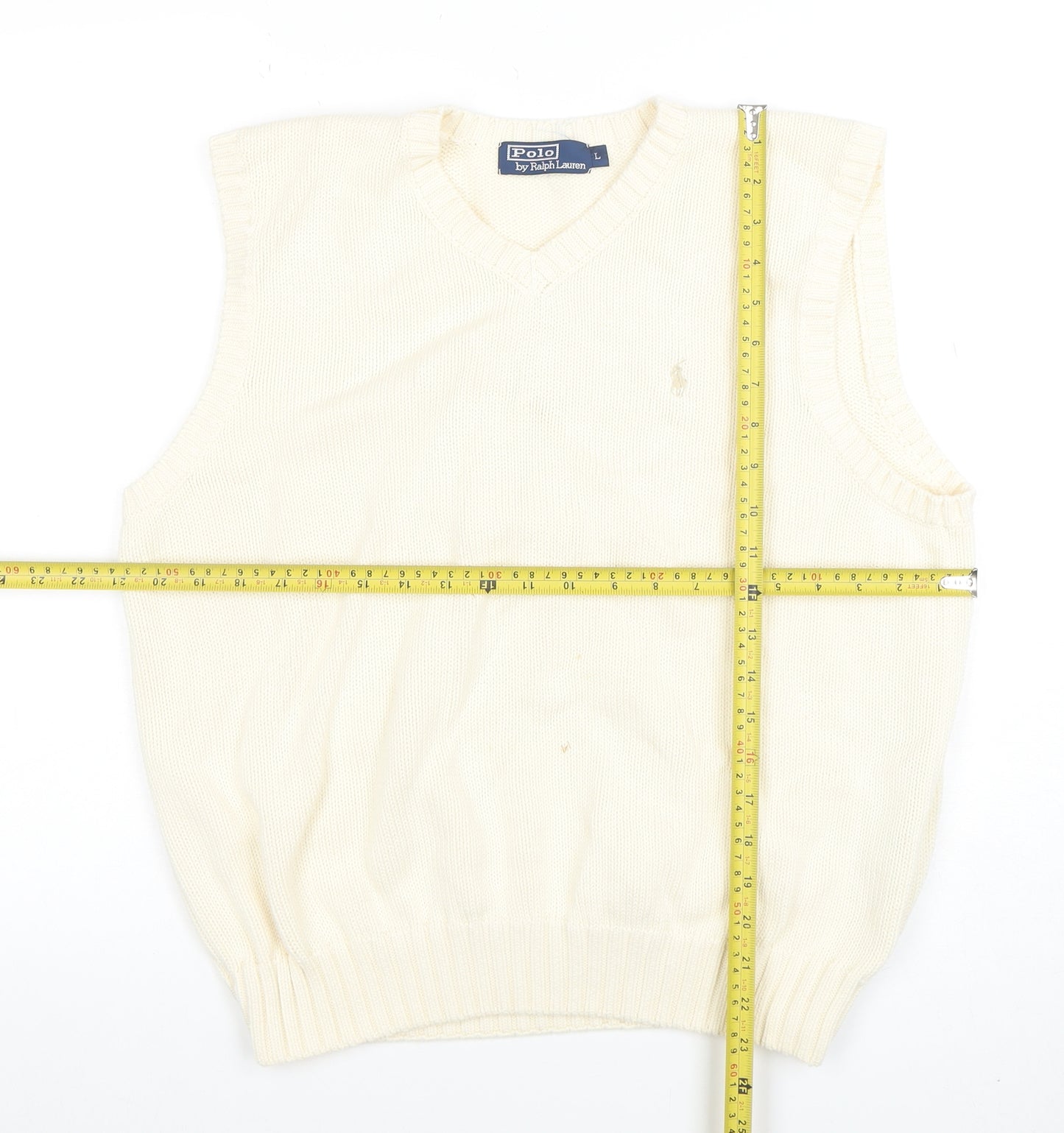 Ralph Lauren Men's Ivory Cotton V-Neck Sleeveless Vest L