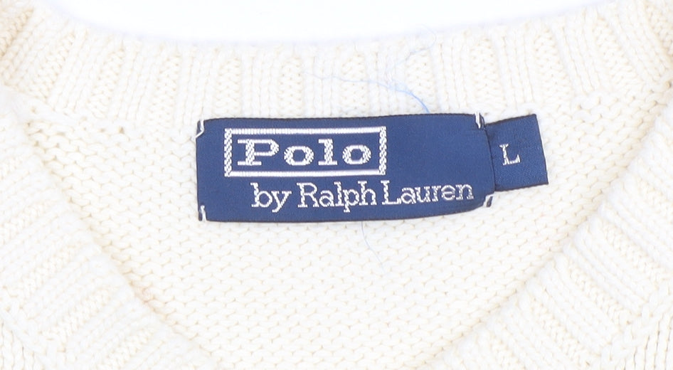 Ralph Lauren Men's Ivory Cotton V-Neck Sleeveless Vest L