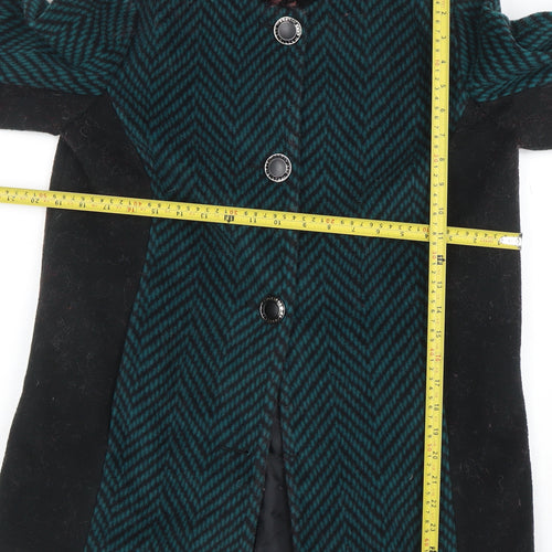 Boohoo Women Green Herringbone Faux Fur Collar Mid-Length Coat XS