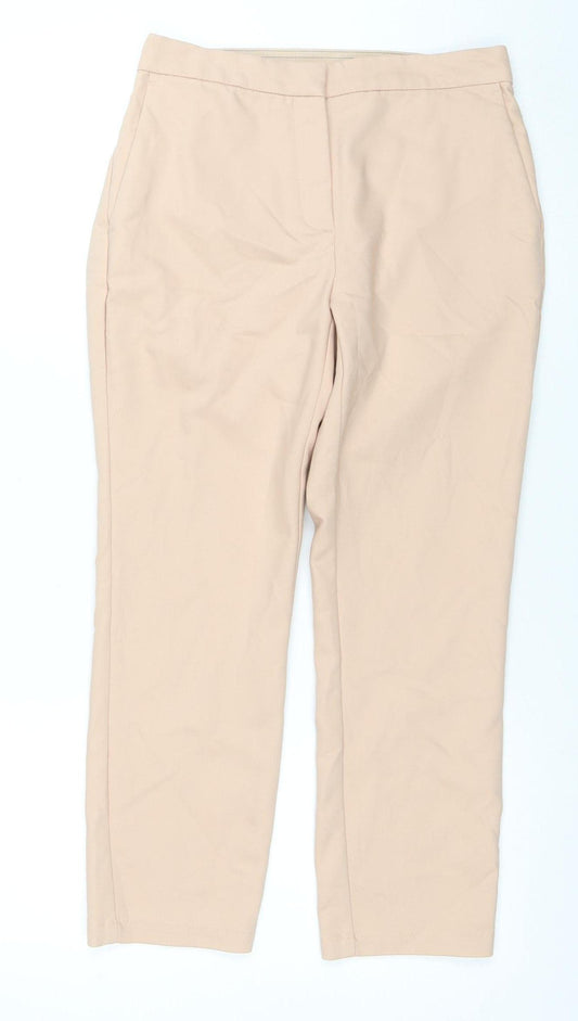 Zara Basic Women Beige Cropped Trousers Size M Slim Fit