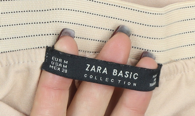 Zara Basic Women Beige Cropped Trousers Size M Slim Fit