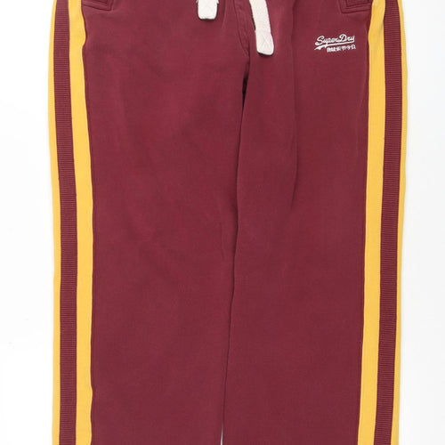 Superdry Men's Red Track Pants Small Cotton Blend Side Stripe