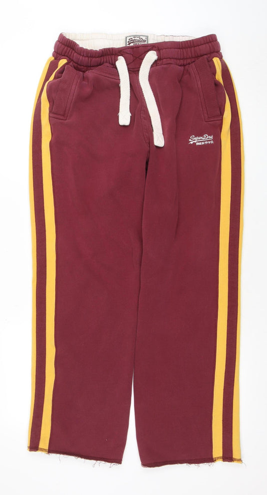 Superdry Men's Red Track Pants Small Cotton Blend Side Stripe