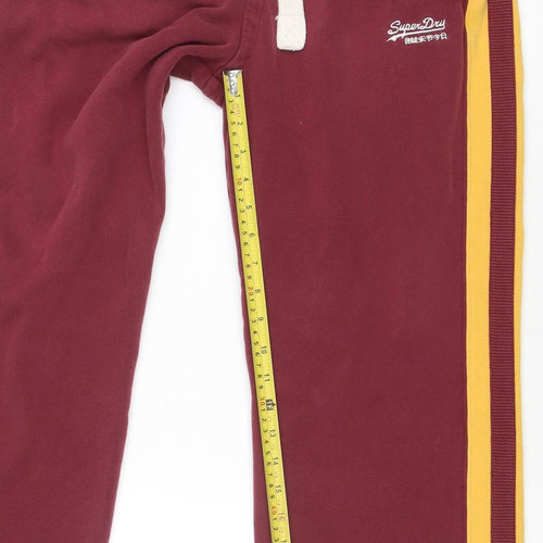 Superdry Men's Red Track Pants Small Cotton Blend Side Stripe