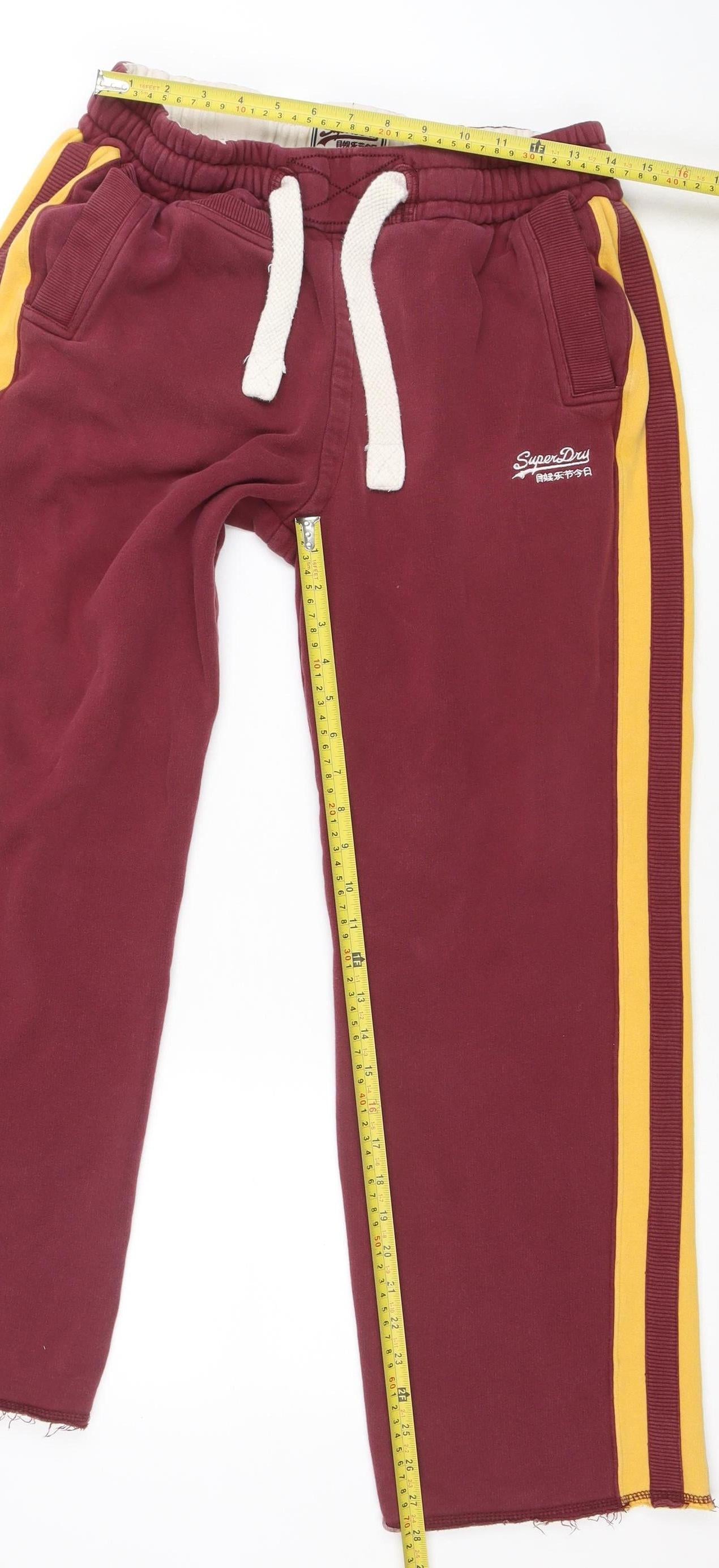 Superdry Men's Red Track Pants Small Cotton Blend Side Stripe
