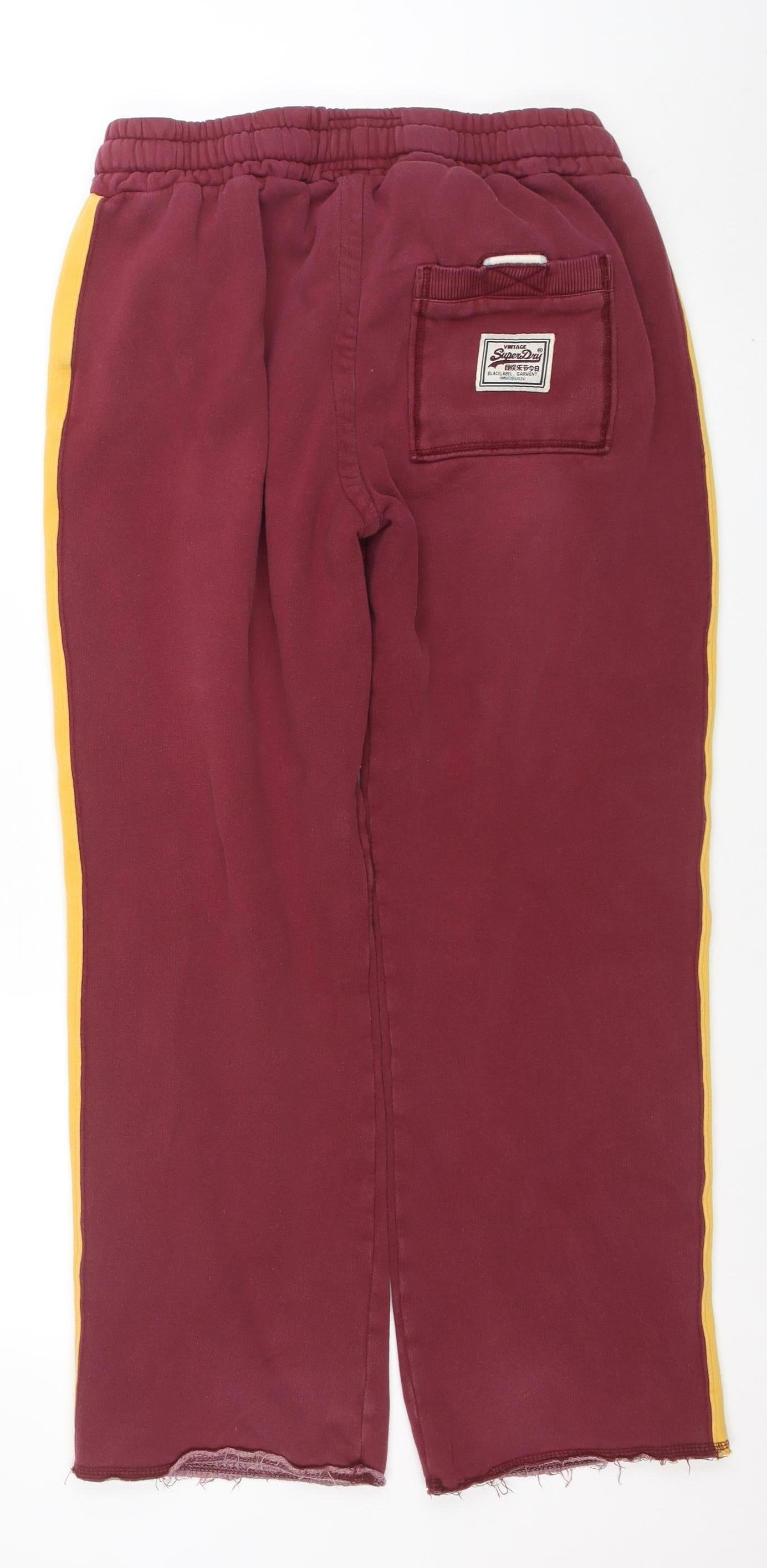 Superdry Men's Red Track Pants Small Cotton Blend Side Stripe