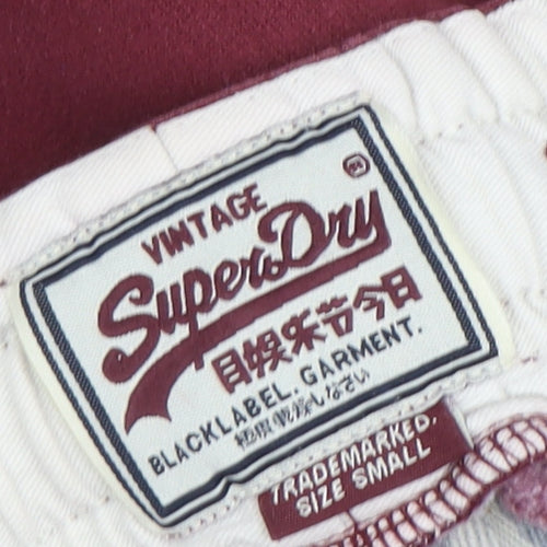 Superdry Men's Red Track Pants Small Cotton Blend Side Stripe