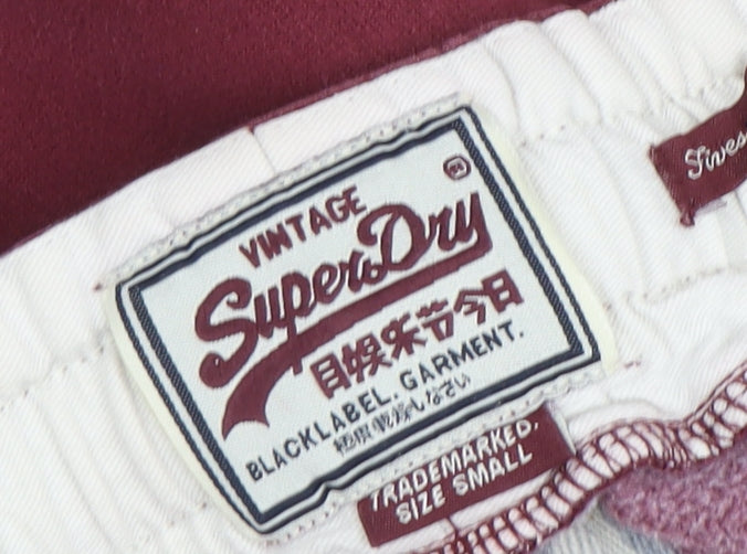 Superdry Men's Red Track Pants Small Cotton Blend Side Stripe
