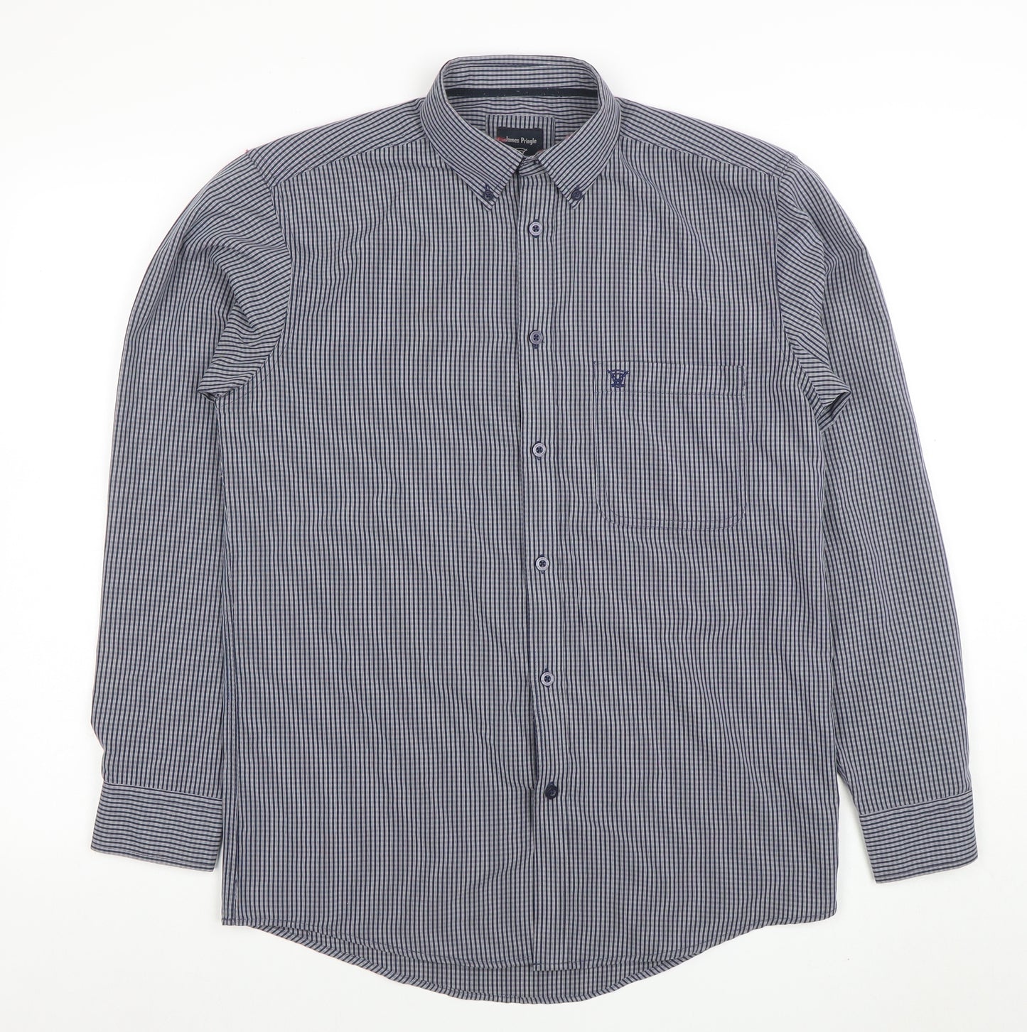 James Pringle Men's Blue Check Long Sleeve Button-Up Shirt Size S