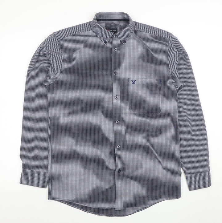 James Pringle Men's Blue Check Long Sleeve Button-Up Shirt Size S