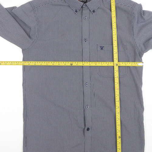 James Pringle Men's Blue Check Long Sleeve Button-Up Shirt Size S