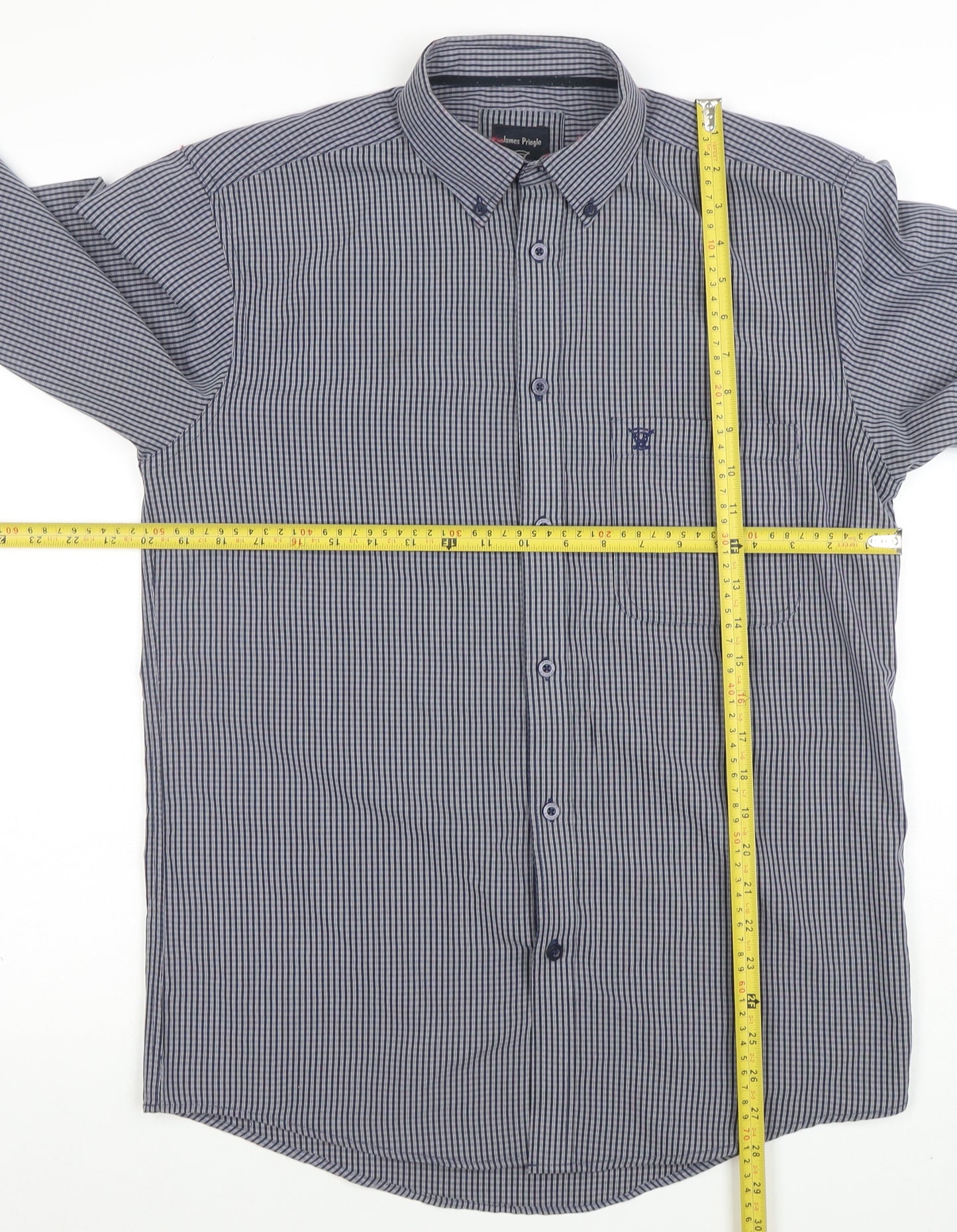 James Pringle Men's Blue Check Long Sleeve Button-Up Shirt Size S
