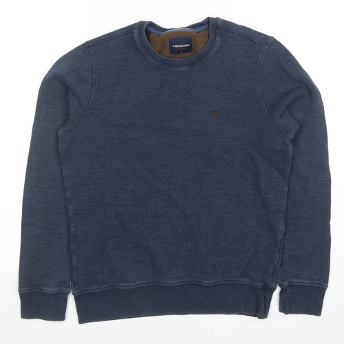 Tecdor Men's Blue Cotton Crew Neck Pullover Sweatshirt Size S