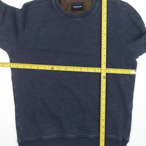 Tecdor Men's Blue Cotton Crew Neck Pullover Sweatshirt Size S