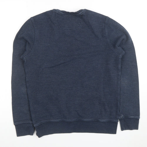 Tecdor Men's Blue Cotton Crew Neck Pullover Sweatshirt Size S