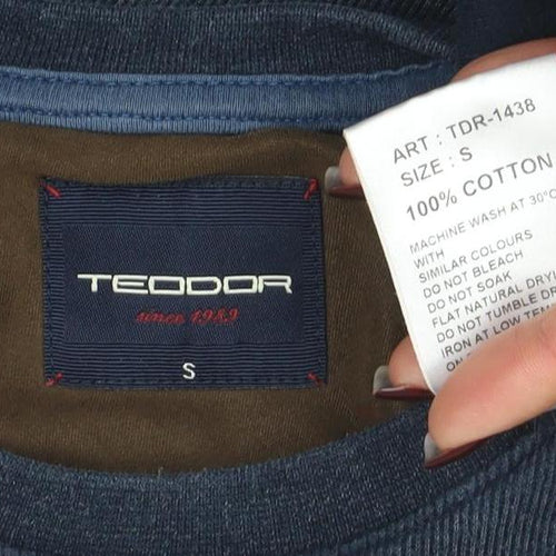 Tecdor Men's Blue Cotton Crew Neck Pullover Sweatshirt Size S