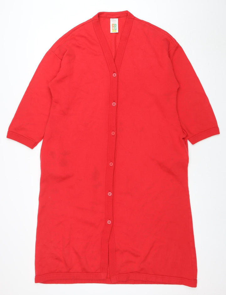 Marks and Spencer Women Red 10-12 V-Neck Button Cardigan