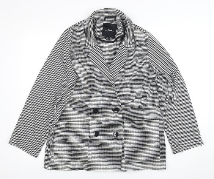 Monki Womens Black Houndstooth Double-Breasted Blazer Size S