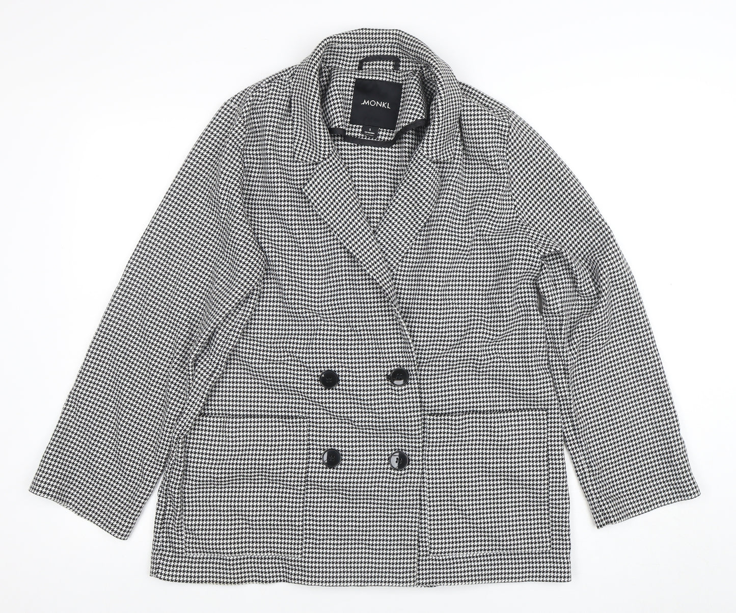 Monki Womens Black Houndstooth Double-Breasted Blazer Size S