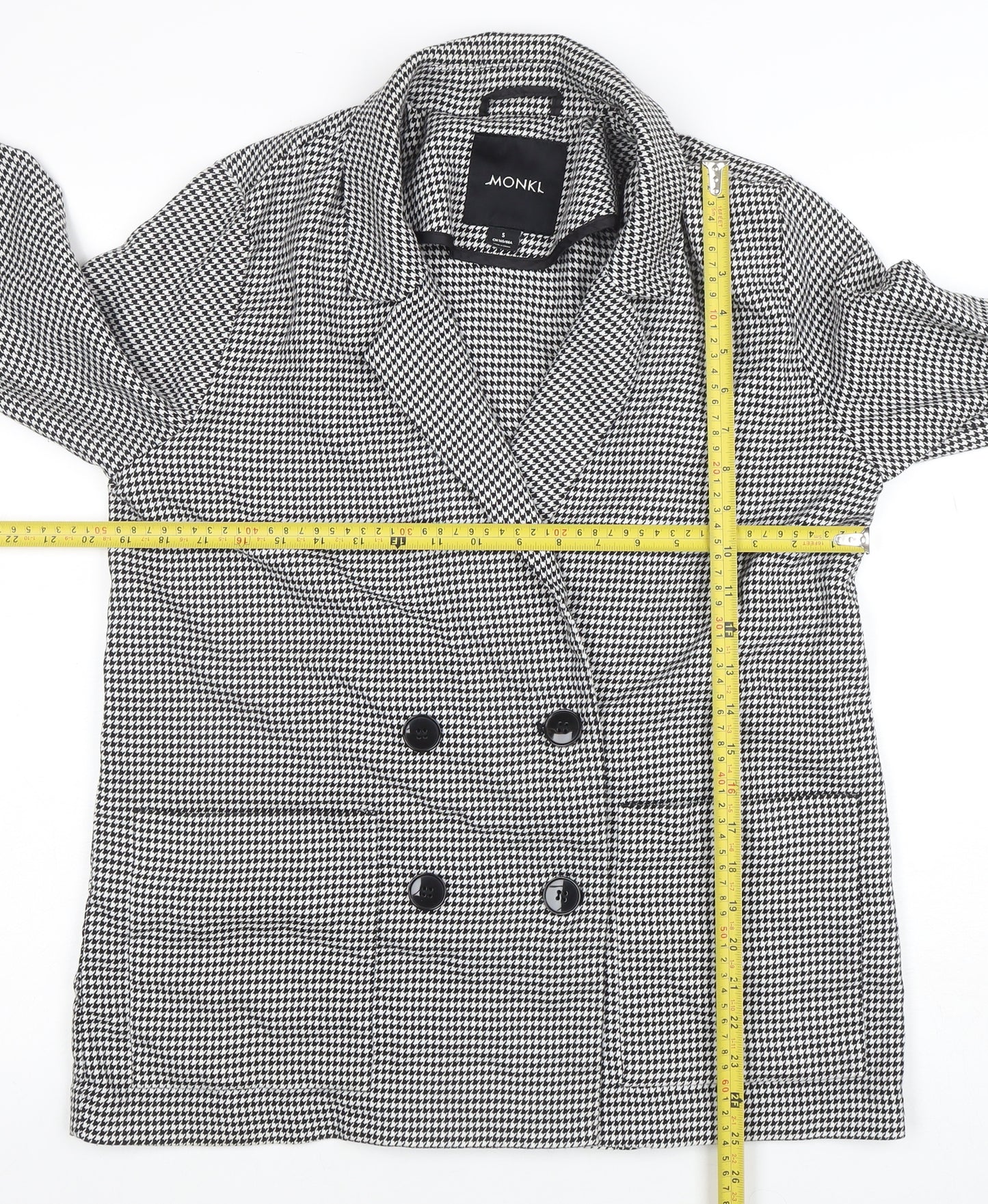Monki Womens Black Houndstooth Double-Breasted Blazer Size S