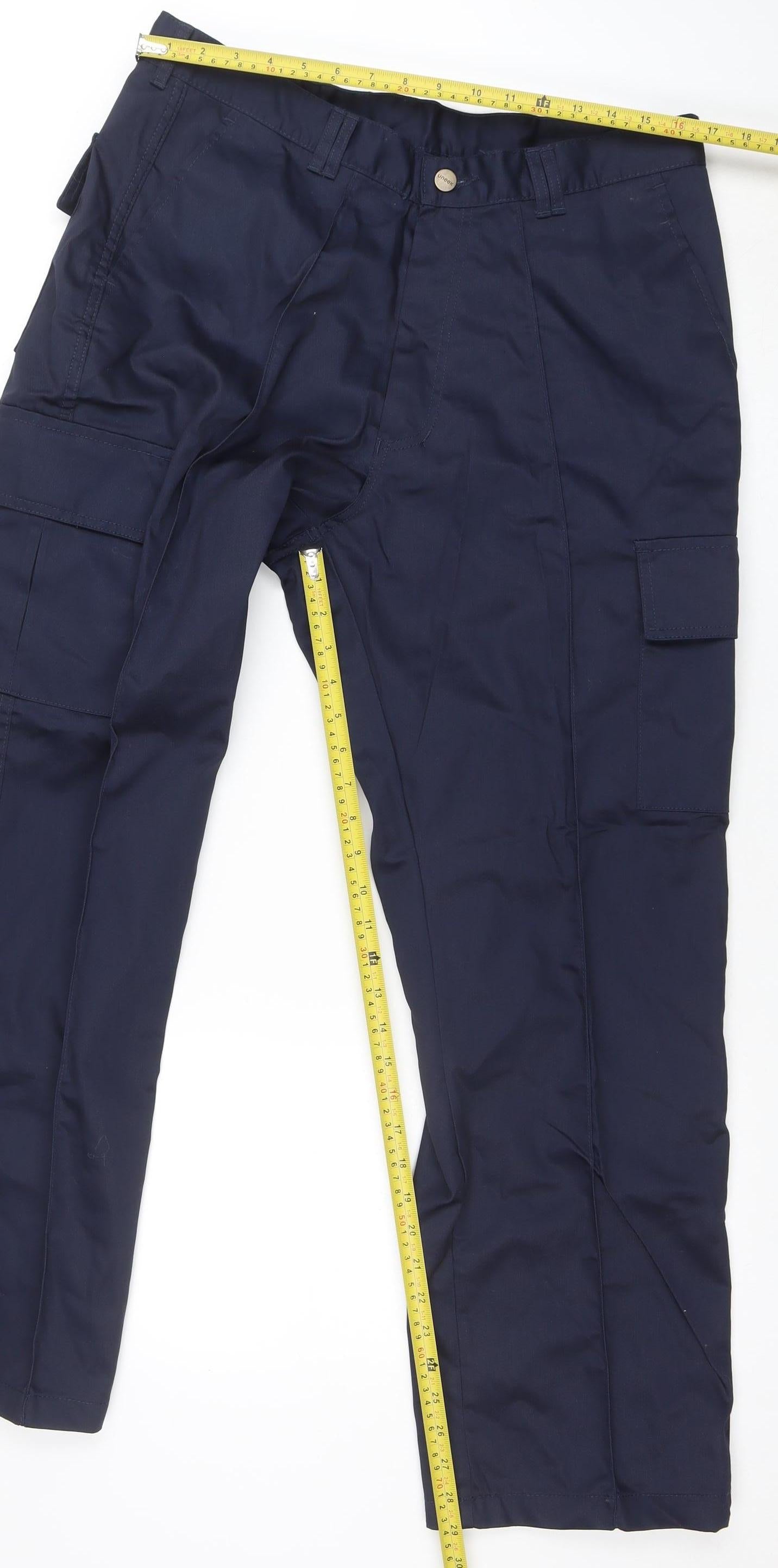 Uneek Mens Blue Cargo Work Trousers 36R 31L UC902