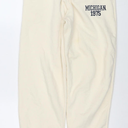 ZARA Women Ivory Jogger Sweatpants M Michigan 1975 Cotton Blend