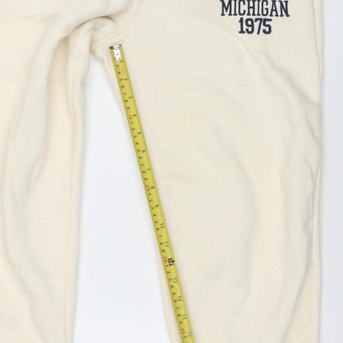 ZARA Women Ivory Jogger Sweatpants M Michigan 1975 Cotton Blend