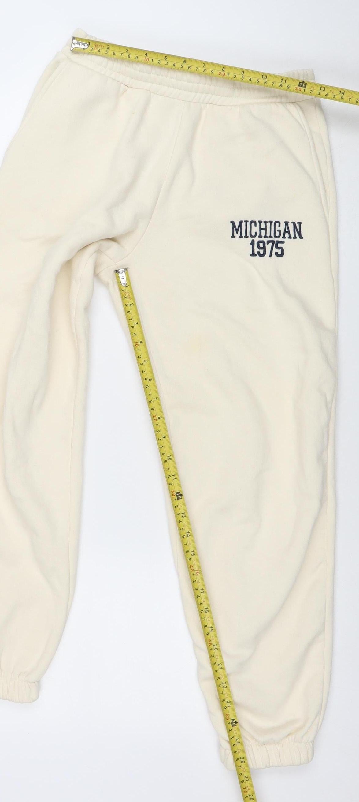 ZARA Women Ivory Jogger Sweatpants M Michigan 1975 Cotton Blend