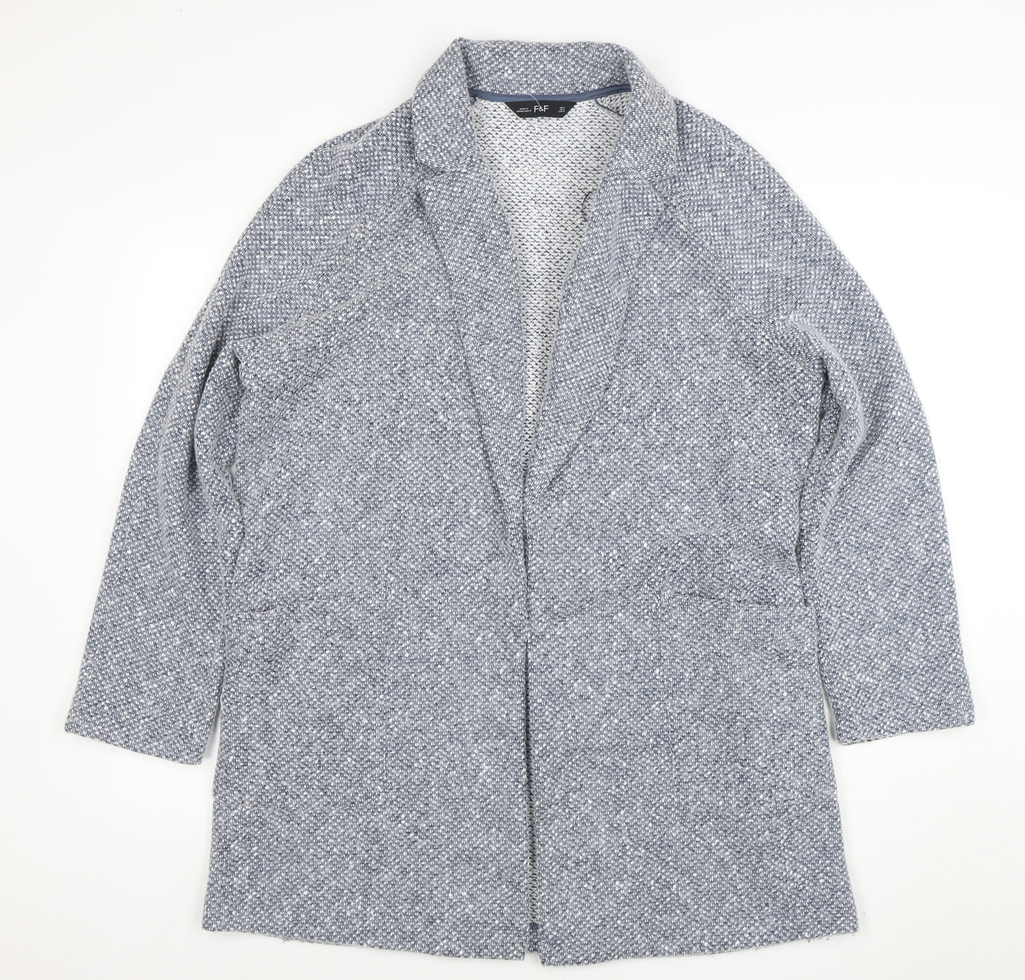 F&F Women’s Grey Tweed Open Front Coatigan Size M Mid-Length