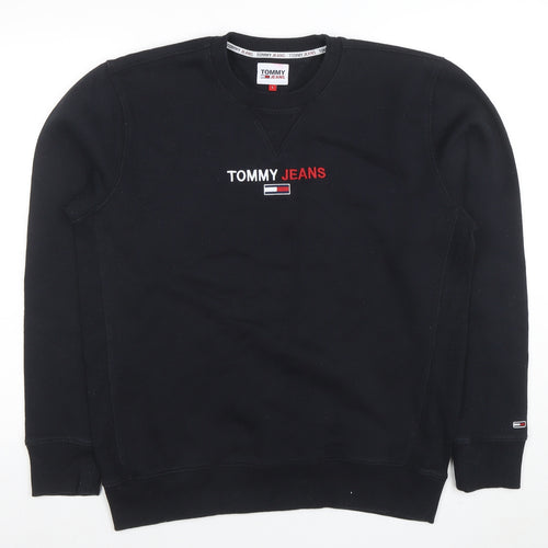 Tommy Jeans Men Black L Crew Neck Cotton Blend Sweatshirt